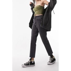 TOPSHOP Moto Black Raw Hem Straight Jeans
